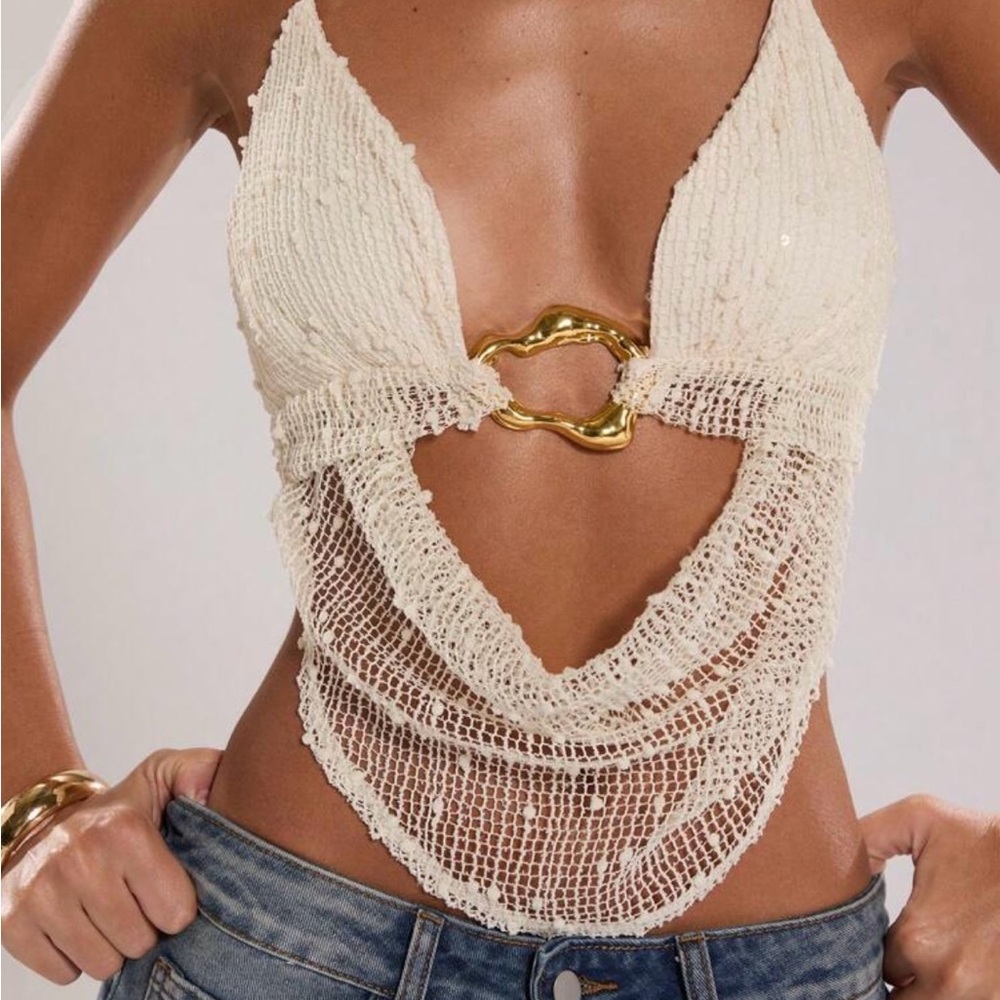 SHEIN Cream Crochet Crop Top